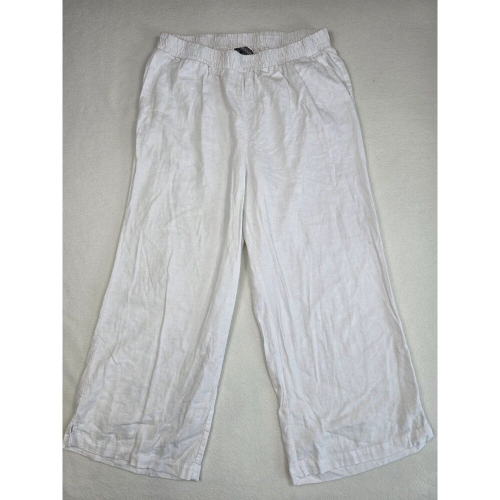 Jessica London Womens Size 12 White Linen Blend Wide Leg Pants Pull On Elastic
